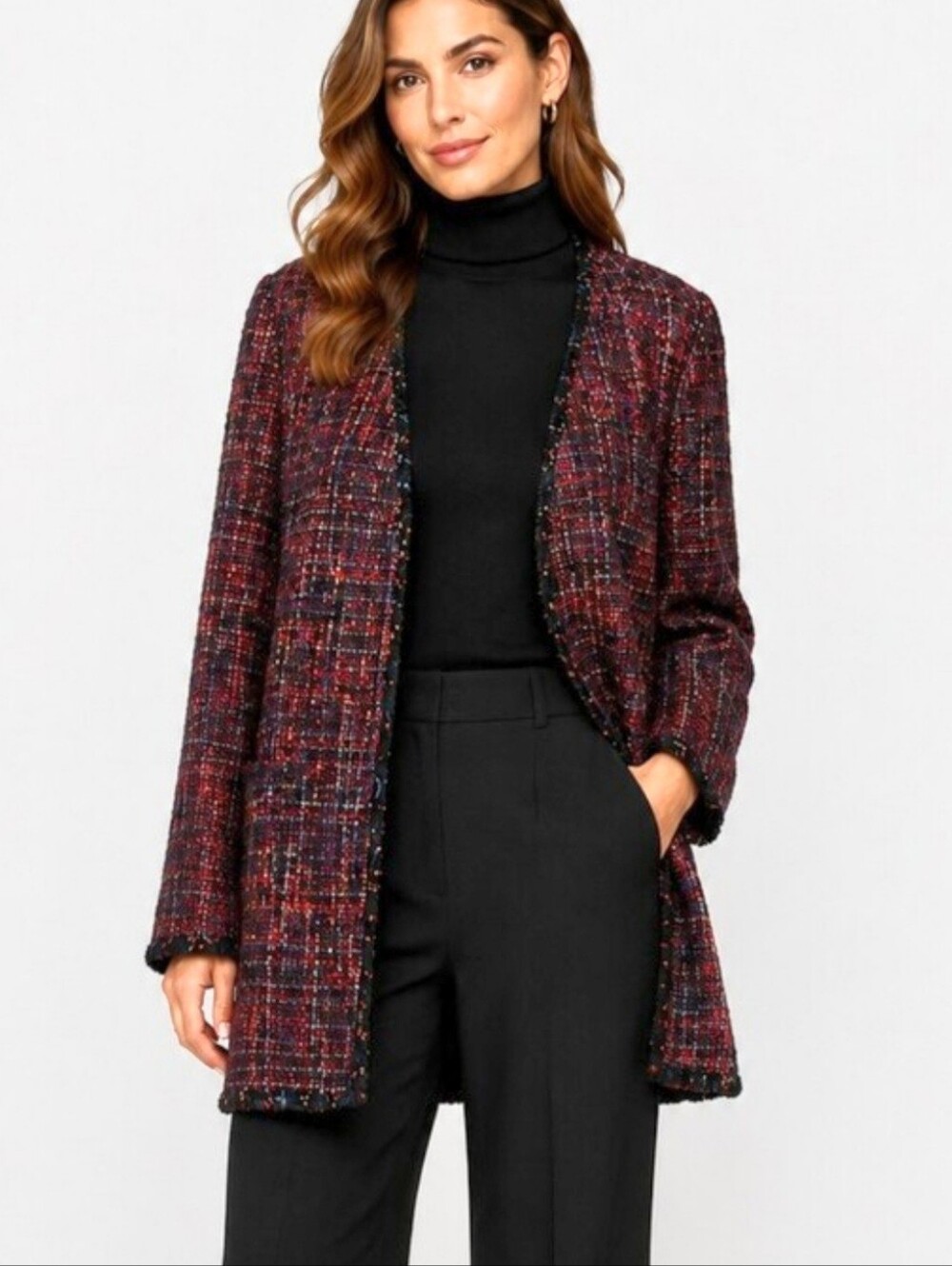 Milly Jacket Tweed Open With Fringe Edging Multi-color